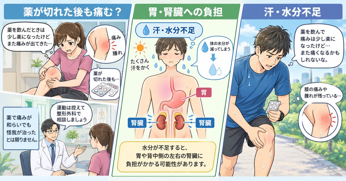 スポーツで痛み止めを飲み続ける危険性と胃や腎臓への負担